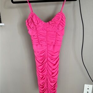 h:ours Pink Ruched Bodycon Mini Dress